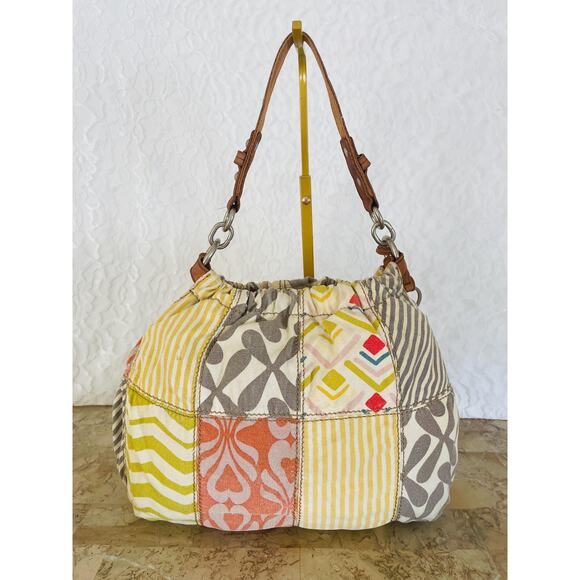 FOSSIL Multicolored patchwork fabric/Leather suede shoulder bag/crossbody - Picture 2 of 13